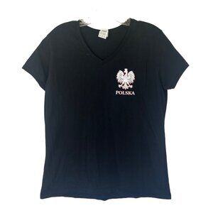 Gildan Polska Polish Eagle Emblem Tshirt Womens Large Black Vneck